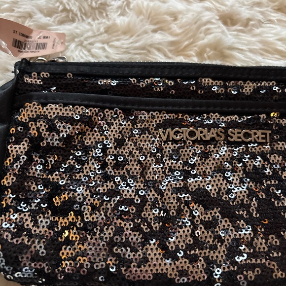 Victoria\'s Secret Sequin Cosmetic Bag - Black and Silver